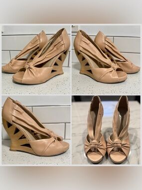 Donald J Pliner Becca Nappa Leather Knot Cutout Wedge Sandal Heels | Size 7